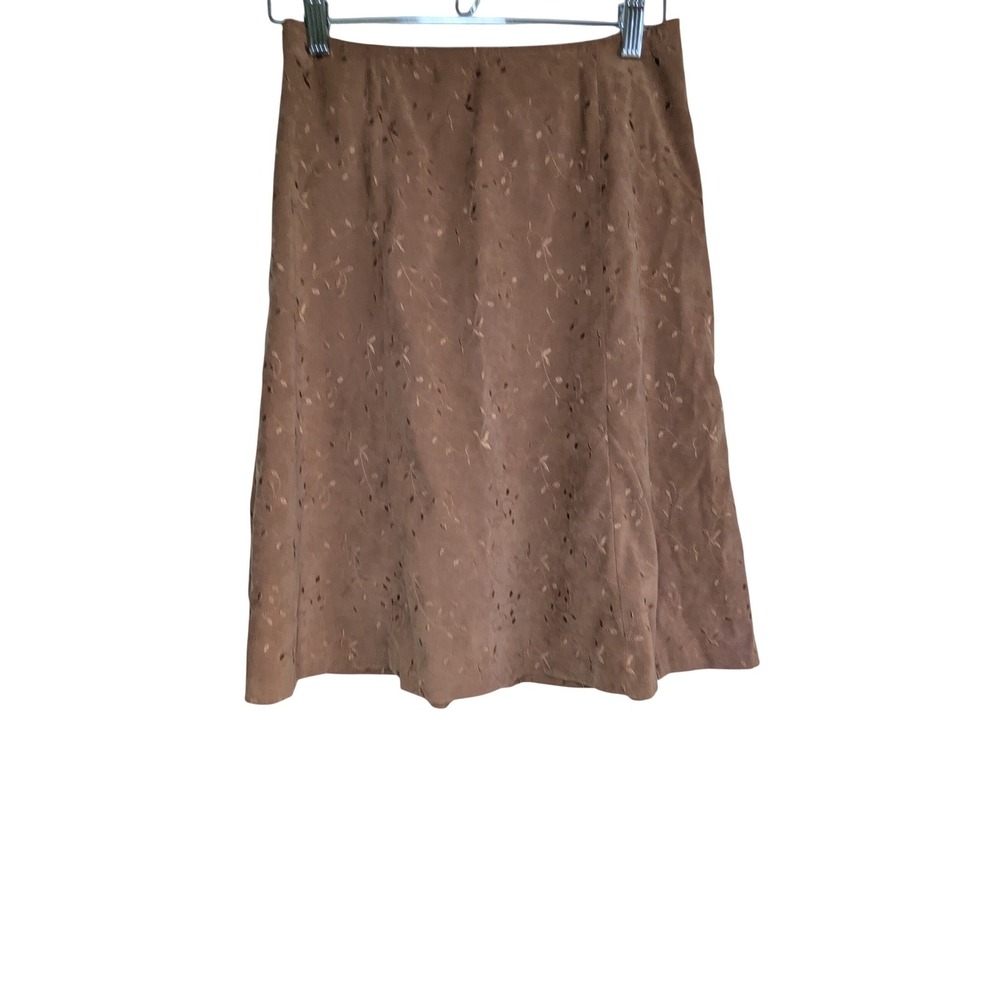 Vintage Y2K Brown Faux Suede Embroidered A-Line Midi Skirt Fairycore Womensâ S